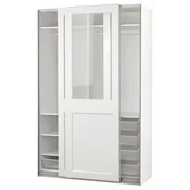 PAX/GRIMO Garderobna omara z drsnimi vrati, bela/prozorno steklo bela, 150x66x236 cm