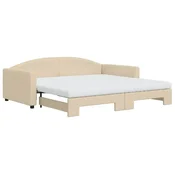 Vidaxl Izvlečna dnevna postelja z vzmetnico krem 100x200 cm blago