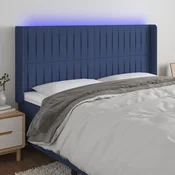 Vidaxl LED posteljno vzglavje modro 163x16x118/128 cm blago