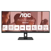 Monitor AOC U34E2M 86,36 cm (34,0), 3440x1440 (UWQHD), 250cd/m2, +100Hz, DP 2xHDMI 4 ms Black 94131973 (ODPRTA EMBALAŽA)