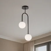 EMIBIG LIGHTING Stropna svetilka Atria, opal/črna, višina 76 cm, kovinska, 2-svetlobna. - Dnevna soba/jedilnica - črna, opal - Kovina