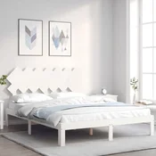 shumee vidaXL Posteljni okvir brez vzmetnice bel 140x190 cm masiven borov les
