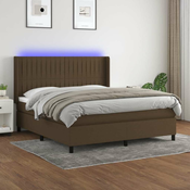 vidaXL Box spring postelja z vzmetnico LED temno rjava 180x200cm blago