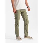 OMBRE Moške tovorne hlače STRAIGHT LEG z žepi na zadrgo olivne barve MDN127124 XL