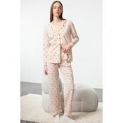 Trendyol Ecru 100% Cotton Floral Knitted Pajama Set