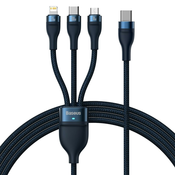 Kabel za punjenje Baseus Flash Series II - 3u1 kabel za punjenje iz USB-C u USB-C, Lightning i Micro USB konektore i brzim punjenjem 100W - 1.5m - plavi