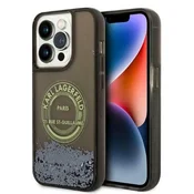 shumee Ovitek Karl Lagerfeld Liquid Glitter Round RSG Logo – ovitek za iPhone 14 Pro (črn)