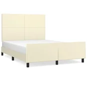 Vidaxl Posteljni okvir z vzglavjem krem 140x190 cm umetno usnje