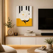 WallXpert rucno slikana uljana slika na platnu YBC11868, beli cvet na crno-beloj i žutoj pozadini, 26 x 36 cm