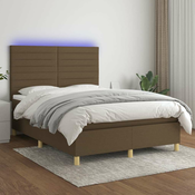 Vidaxl Box spring postelja z vzmetnico LED temno rjava 140x190cm blago