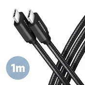 AXAGON BUCM3-CM10AB, SPEED kabel USB-C USB-C, 1 m, USB 3.2 Gen 1, PD 60W 3A, ALU, oplet, črn