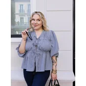 Trendyol Curve Navy Blue Seersucker Woven Plus Size Blouse