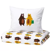 BRUMMIG Jorganska navlaka i jastučnica, šara medveda žuta/smeđa, 150x200/50x60 cm