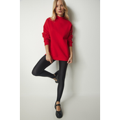 Happiness Istanbul Womens Red Stand-Up Collar Basic Shark Sweatshirt