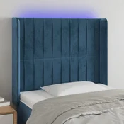 vidaXL LED posteljno vzglavje temno modro 103x16x118/128 cm žamet
