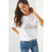 Olalook Womens White Chain Garnish Oversize T-Shirt