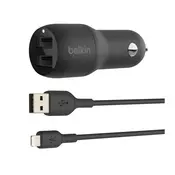 Belkin Dual USB-A Car Charger with A-LTG CCD001bt1MBK