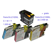 Fenix B-LC129XL + LC125XL C/M/Y komplet (3+1gratis) za Brother MFC-J6520DW, MFC-J6720DW, MFC-J6920DW velike kapacitete 2.400 str. črna, 1200 str. po barvi