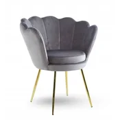 shumee Školjkasti fotelj iz SIVEGA žameta na ZLATEM OKVIRJU Elegant Soft Furnitex