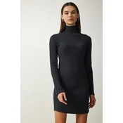 Happiness Istanbul Womens Anthracite Turtleneck Corduroy Knitted Dress