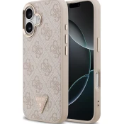 Guess PU Leather 4G Strass Triangle Logo Gold Frame MagSafe Zadní Kryt pro iPhone 17 Pink