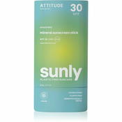 Attitude Sunly Sunscreen Stick mineralna krema za sončenje v paličici SPF 30 Unscented 60 g