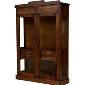 Casa Padrino luxury vintage style display cabinet brown/brass 120 x 37 x H. 171.5 cm - Solid wood showcase with 2 glass doors and 6 drawers - Vintage style furniture - Luxury furniture