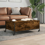 shumee Klubska mizica s kolesci dimljen hrast 91x55x34 cm inž. les