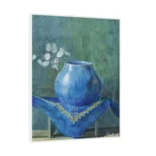 Canvas Slika na platnu Still Life of a Moneyplant Branch in Blue Vase, Egon Schiele, Sa ramom, 45 x 60 cm, Beli