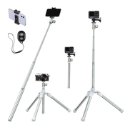 K&F 170cm Eccentric Tube Cellphone Tripod, Lightweight Super Portable Selfie Stick, DSLR Camera Tripod E224A3+BH-18 Silver