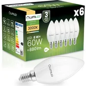 LUMILED 6x LED žarnica E14 svečka B35 8W = 60W 880lm 3000K topla 180°