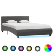 Vidaxl Posteljni okvir LED sivo umetno usnje 140x200 cm