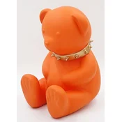 Casa Padrino luxury designer decorative figure teddy bear with collar orange/gold H. 31 cm - Resin decorative sculpture - Luxury decorative figure - Designer decorative figure