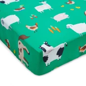 Zelena napenjalna otroška rjuha za posteljico 70x140 cm Farmyard Animals – Catherine Lansfield