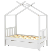 MAISON CHIC Otroška postelja - Otroški ležaj - Otroški posteljni okvir s predalom bela trdna borovina 70x140cm, (21698313)
