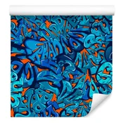 Tapeta z grafiti v odtenkih modre 50x1000 cm