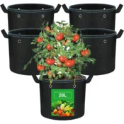 Materialne vreče za sajenje rastlin VIEWALL, komplet 5 kos, 20L vsaka, črne, zračni lonci za gojenje zelenjave, jagod, zelišč, cvetja, z ročaji, 300g/m2, mere 30x26cm