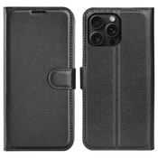 Etui Litchi za iPhone 16 Pro Max - črn