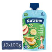 Nutrino Pire od voca, Jabuka, kruška, banana i žitarice, 100g, 10 komada
