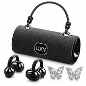 VYZIO Brezžične slušalke Bluetooth 6.0 s sponko, LED-zaslon, elegantna usnjena tekstura, 2 barvi | CLIPTUNE