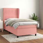 Greatstore Box spring postelja z vzmetnico roza 80x200 cm žamet