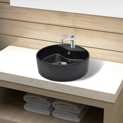 vidaXL Crni okrugli keramicki umivaonik sa zaštitom od prelijevanja