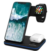 CANYON WS-303 3in1 Wireless charger, with touch button for Running water light, Input 9V/2A, 12V/2A, Output 15W/10W/7.5W/5W, Type c to USB-A cable length 1.2m, 137*103*140mm, 0.195Kg, Black