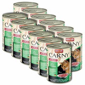 Konzerva mačje hrane CARNY ADULT z govejim, puranjim in zajčjim mesom - 12x400 g