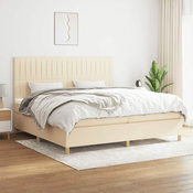 Greatstore Box spring postelja z vzmetnico krem 200x200 cm blago