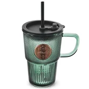 Northix Zelena steklena skodelica s pokrovom in silikonsko slamico, 450 ml