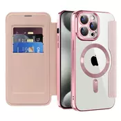 Etui SmartMag Book z Magsafe tehnologijo in RFID denarnico za iPhone 15 Pro - pink