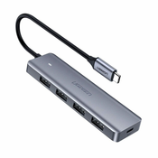 Ugreen CM219 HUB adapter Micro USB/4x USB, siva