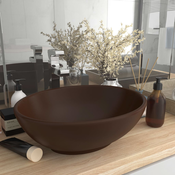 vidaXL Razkošen umivalnik ovalen mat temno rjav 40x33 cm keramičen