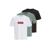 JACK & JONES Majica JORNORREBRO zelena/temno rdeča/črna/bela